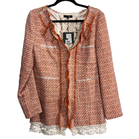 Ryu NWT Tweed Crochet Jacket Orange Cream Soze Medium Boho Classy Professional - Picture 1 of 10